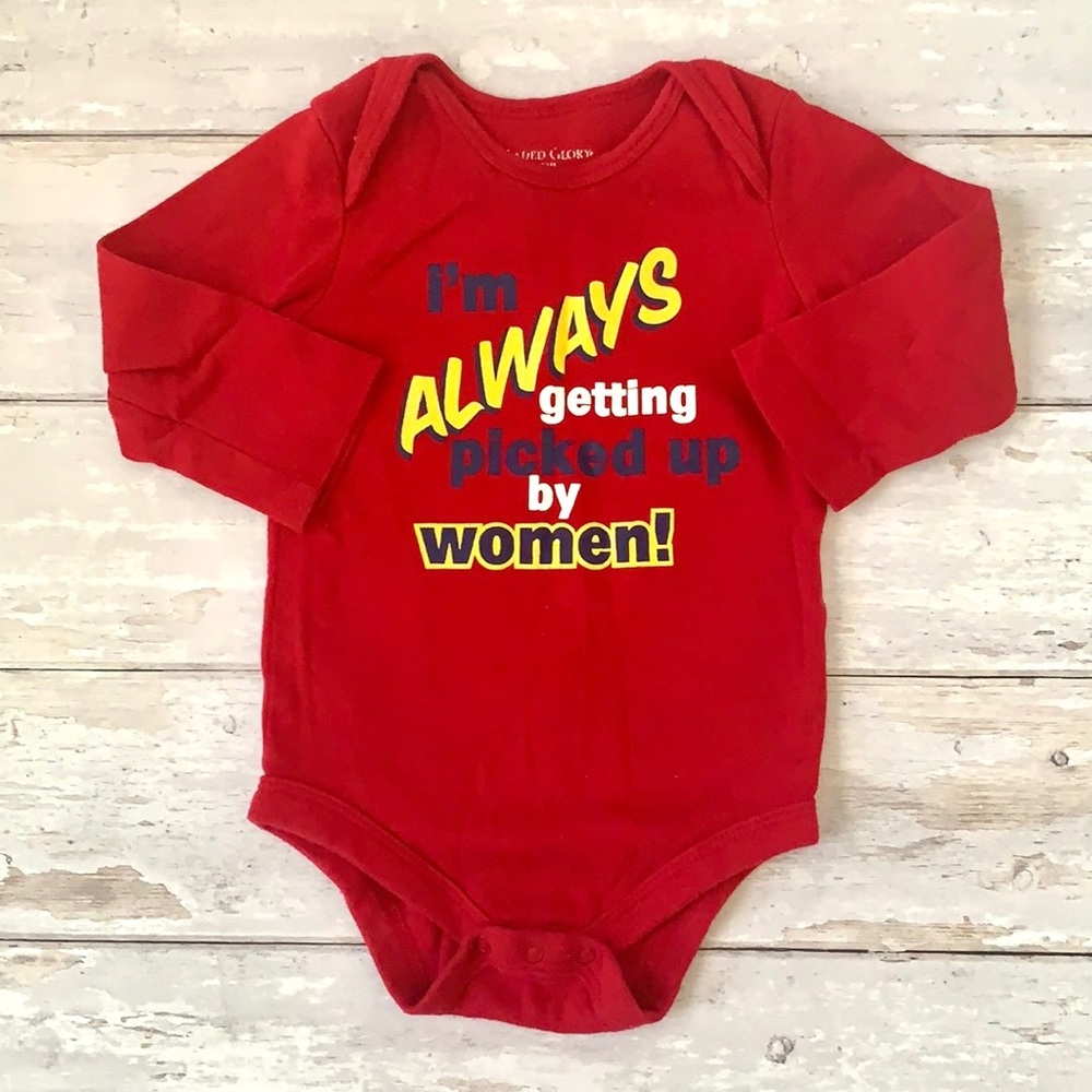 Baby Boys 12m Red Onesie Always Picked Up By Women Kids Long Sleeves
